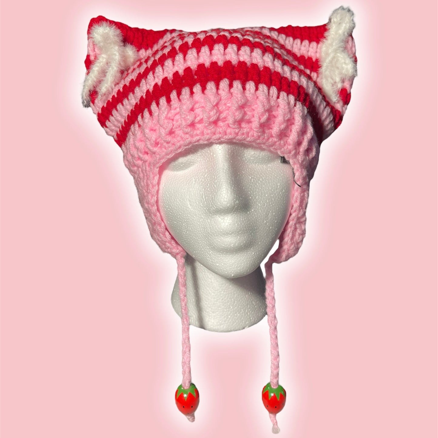 Coquette Cat Ear Crochet Beanie
