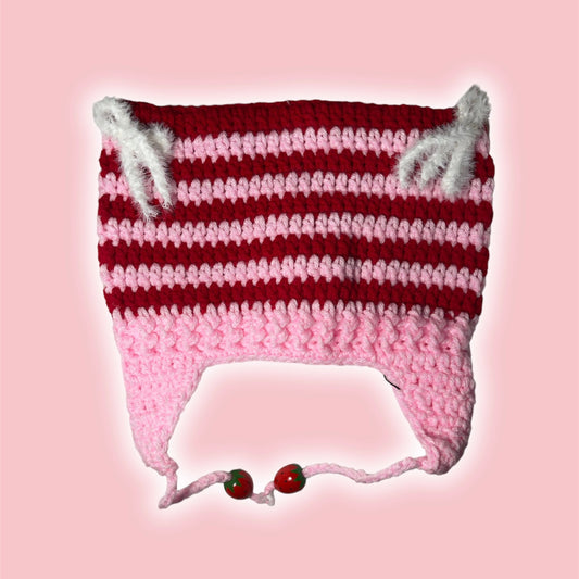 Coquette Cat Ear Crochet Beanie