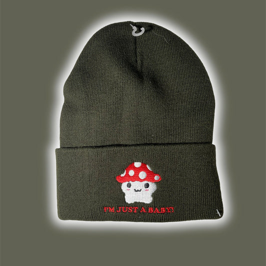 Just a Baby! Mushroom Embroidered Beanie