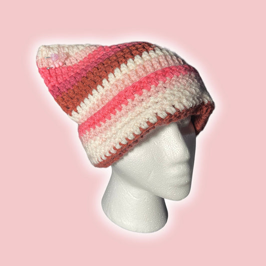 Pink Ombre Cat Ear Crochet Beanie